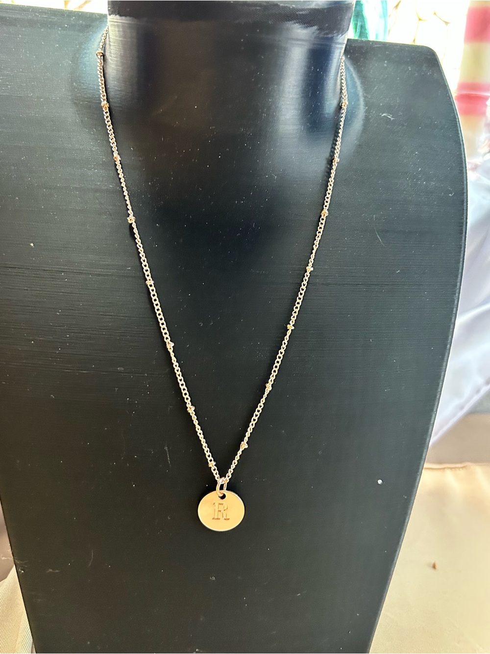 Rose Gold-Tone Initial Disc Necklace - Women Jewelry Letter R